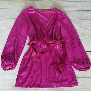 Long Sleeve Sequin Pink Dress